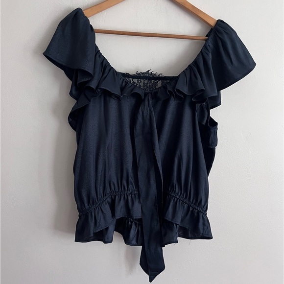 Anthropologie Navy Lace Ruffle Blouse - Picture 6 of 9